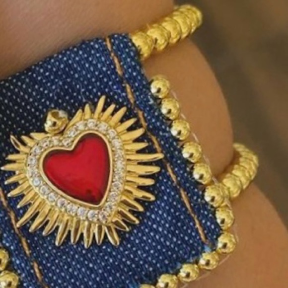 “Bursting Sacred Heart” of Jesus Immaculate Mary Catholic Ruby Red Jean Bracelet - Picture 3 of 16